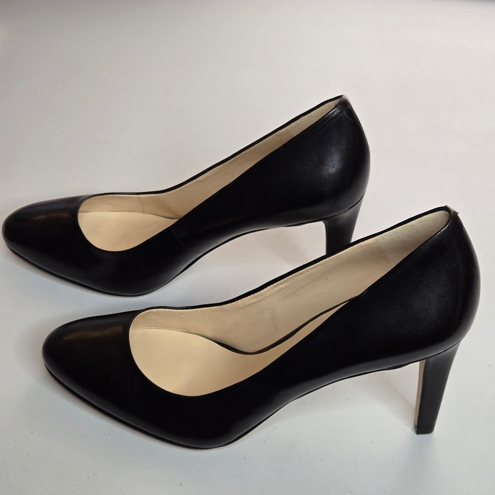 Nine West Handjive Almond Toe Black Leather 4" Pumps Heels Size 10 - Picture 2 of 10
